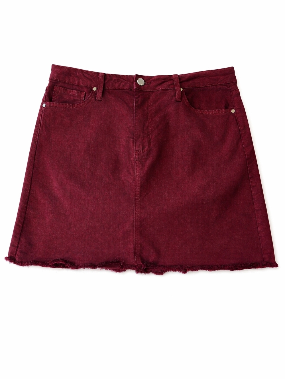 Just Black Denim Burgundy Frayed Hem Mini Skirt L USA Made